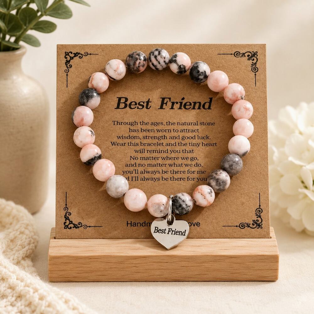 Best Friend Bracelet with Card - Pink Zebra Jasper